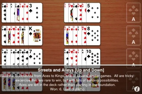 Mondo Solitaire on the iPhone, playing Streets and Alleys