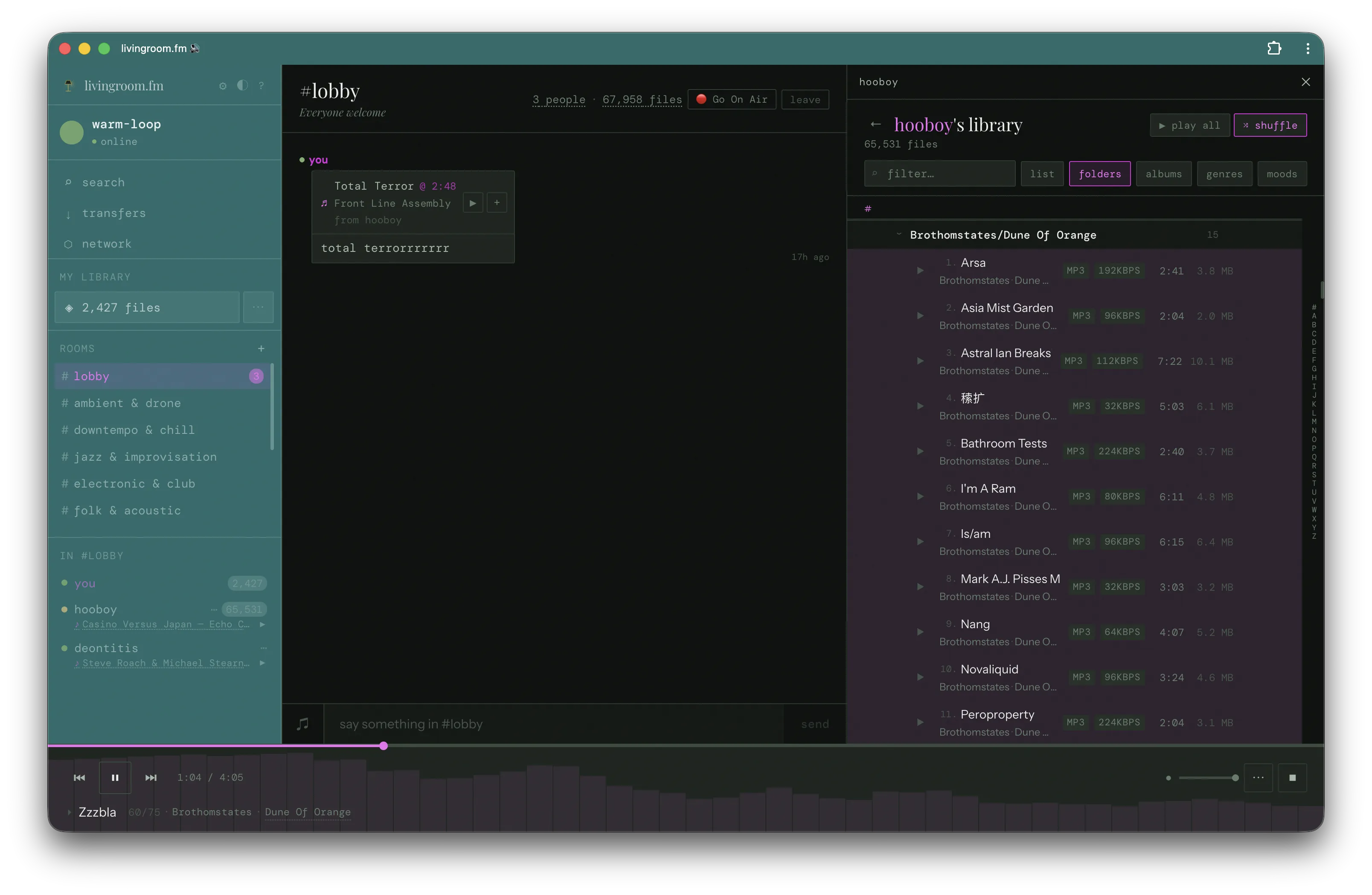 screenshot of livingroom.fm UI