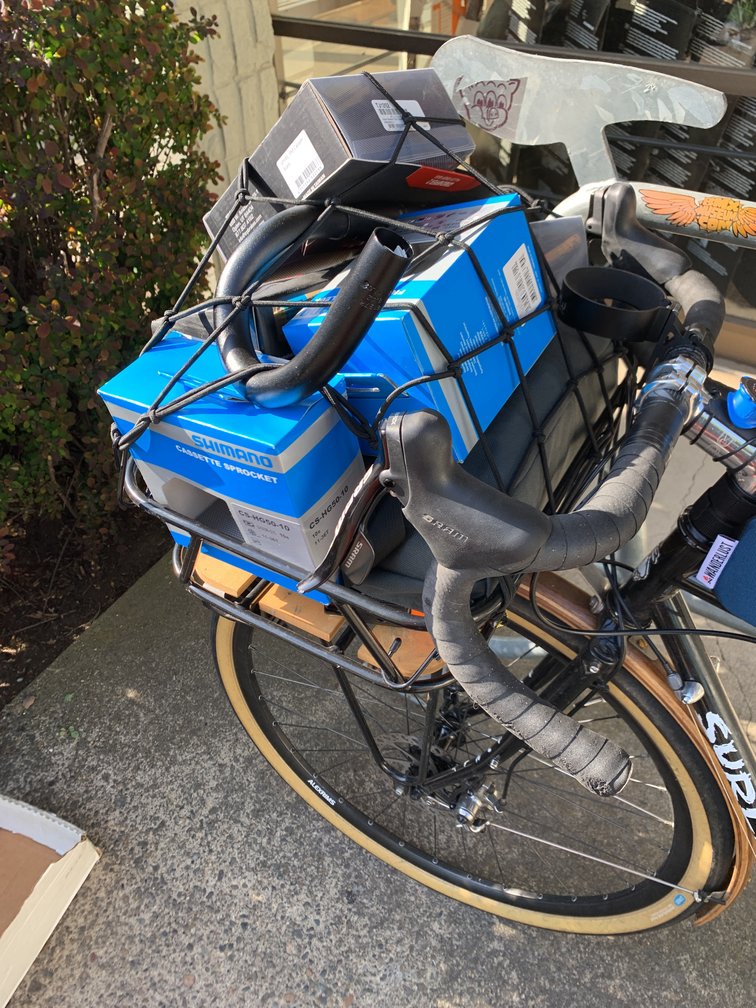 Taking home a bunch of parts for the build on the Surly Straggler/Grocery Getter.