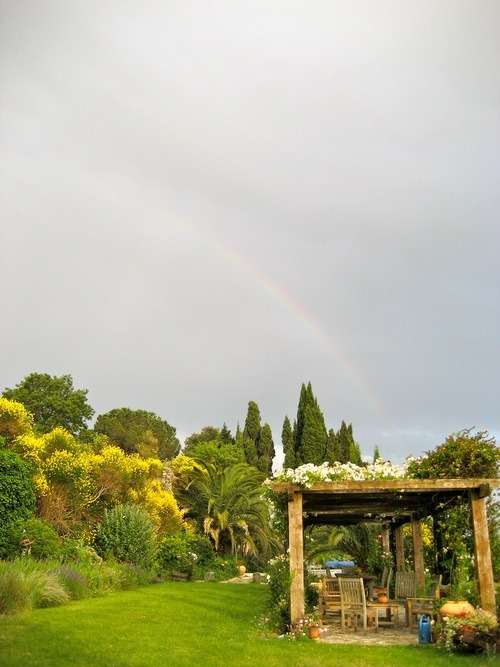 Faint rainbow over Row's backyard in Caunes Minervois